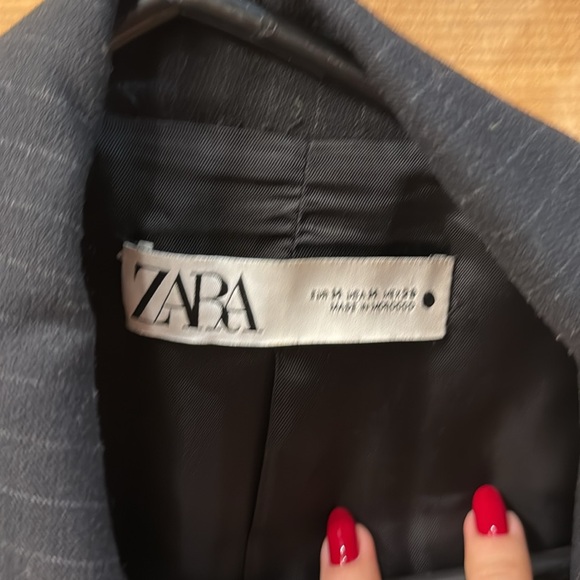 Zara Navy Pinstripe Double-Breasted Blazer - Picture 3 of 5